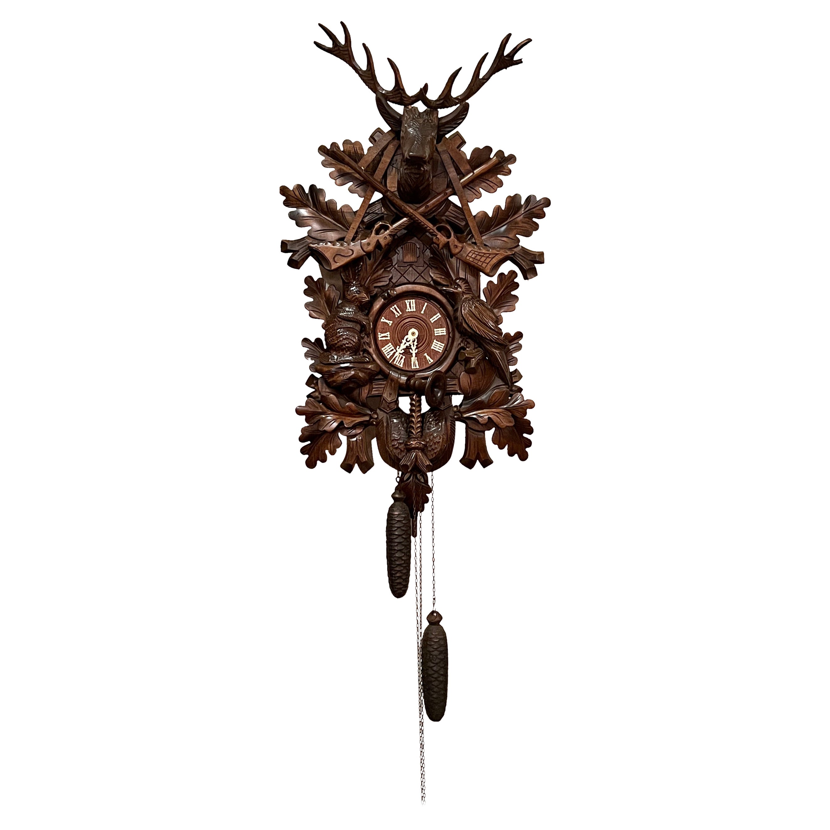 Antique German Hand Carved Black Forest "Cuckoo" Clock, Circa 1890.