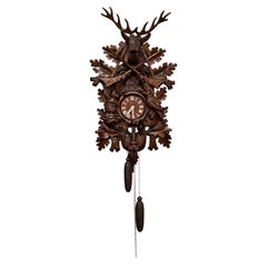 Antique German Hand Carved Black Forest "Cuckoo" Clock, Circa 1890.