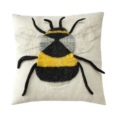 Contemporary Handmade Wool Pillow w/ Bumblebee Image handmade in South Africa