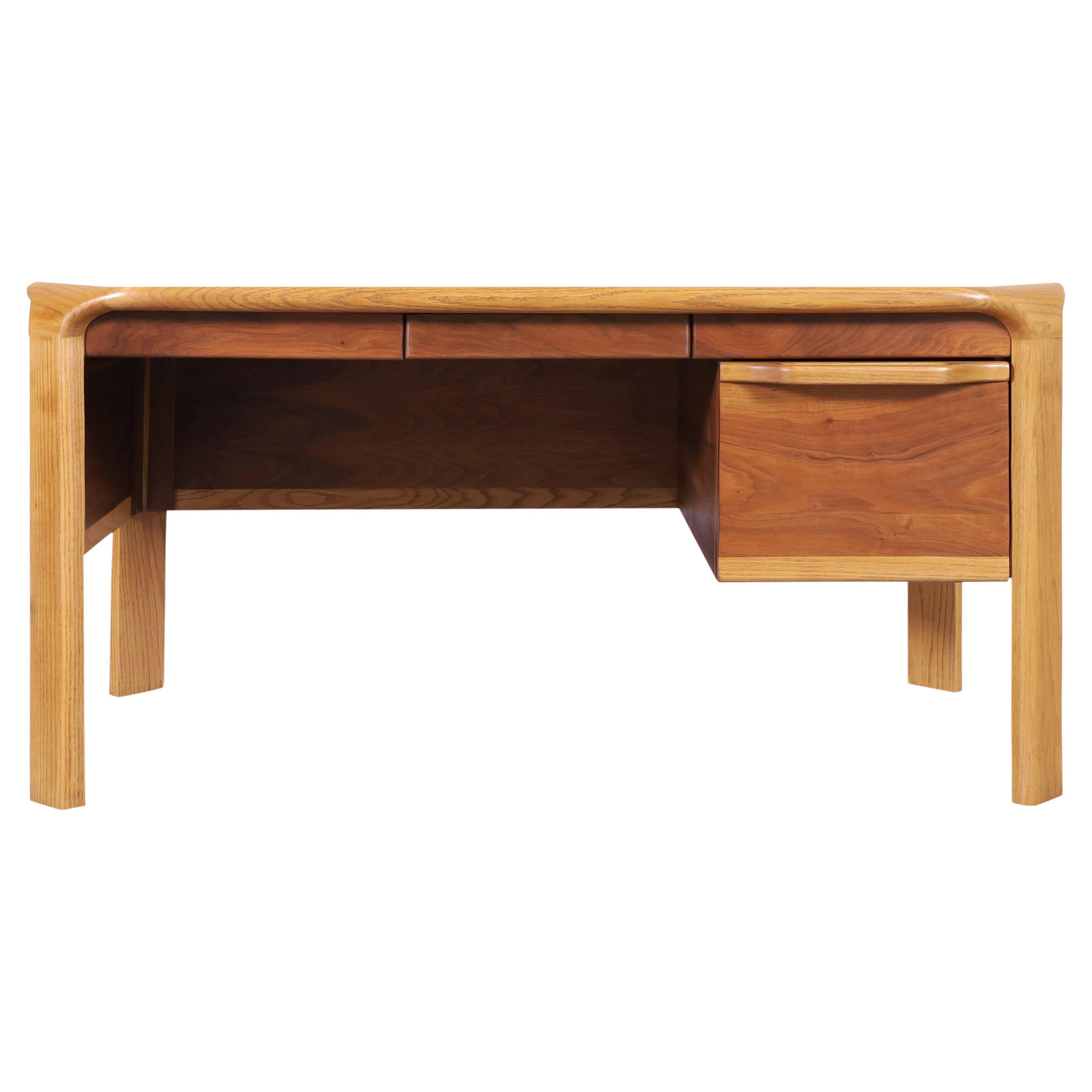 American Crafted Walnut and Oak Desk Attributed to Lou Hodges For Sale