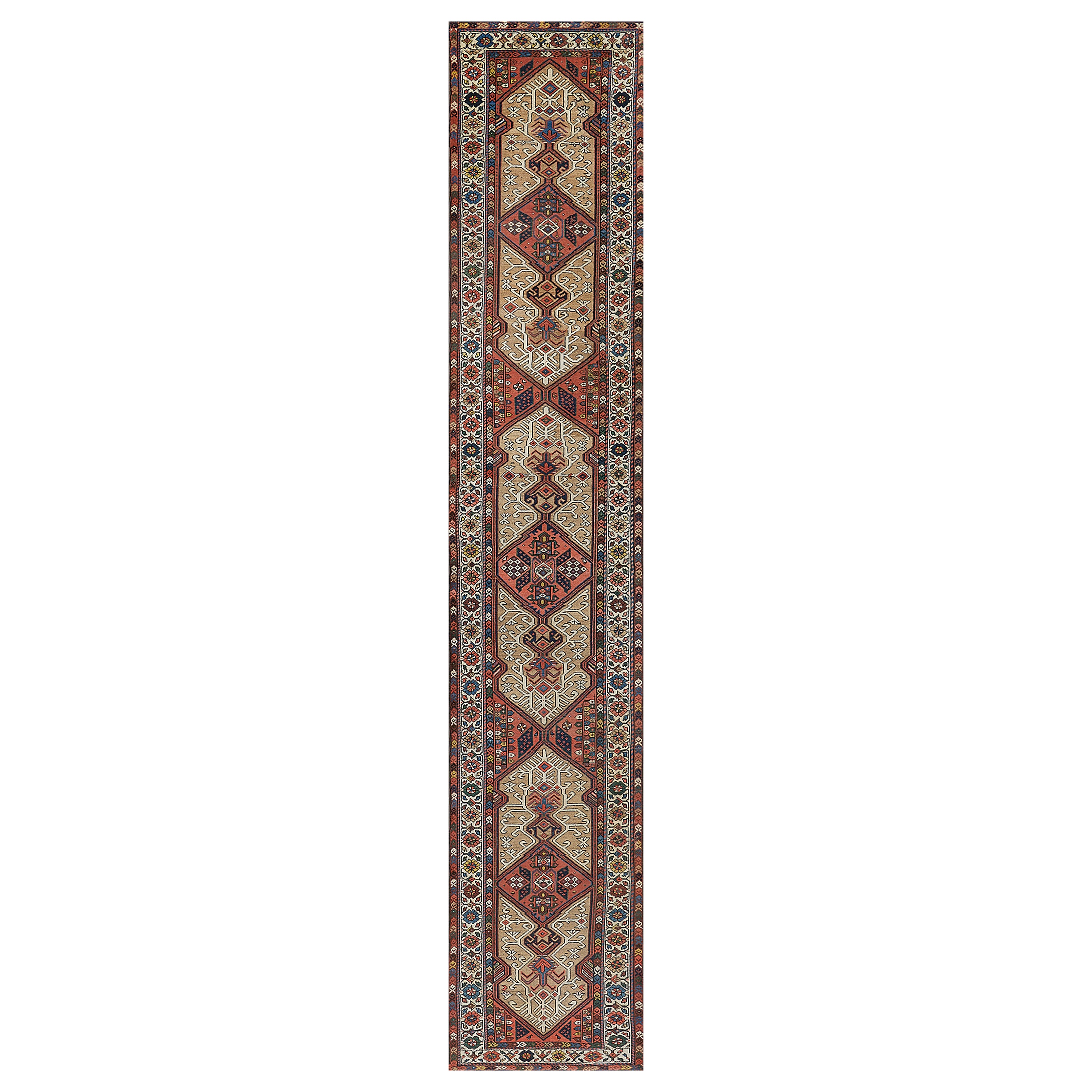 Traditional Hand-Knotted Persian Wool Serab Runner For Sale