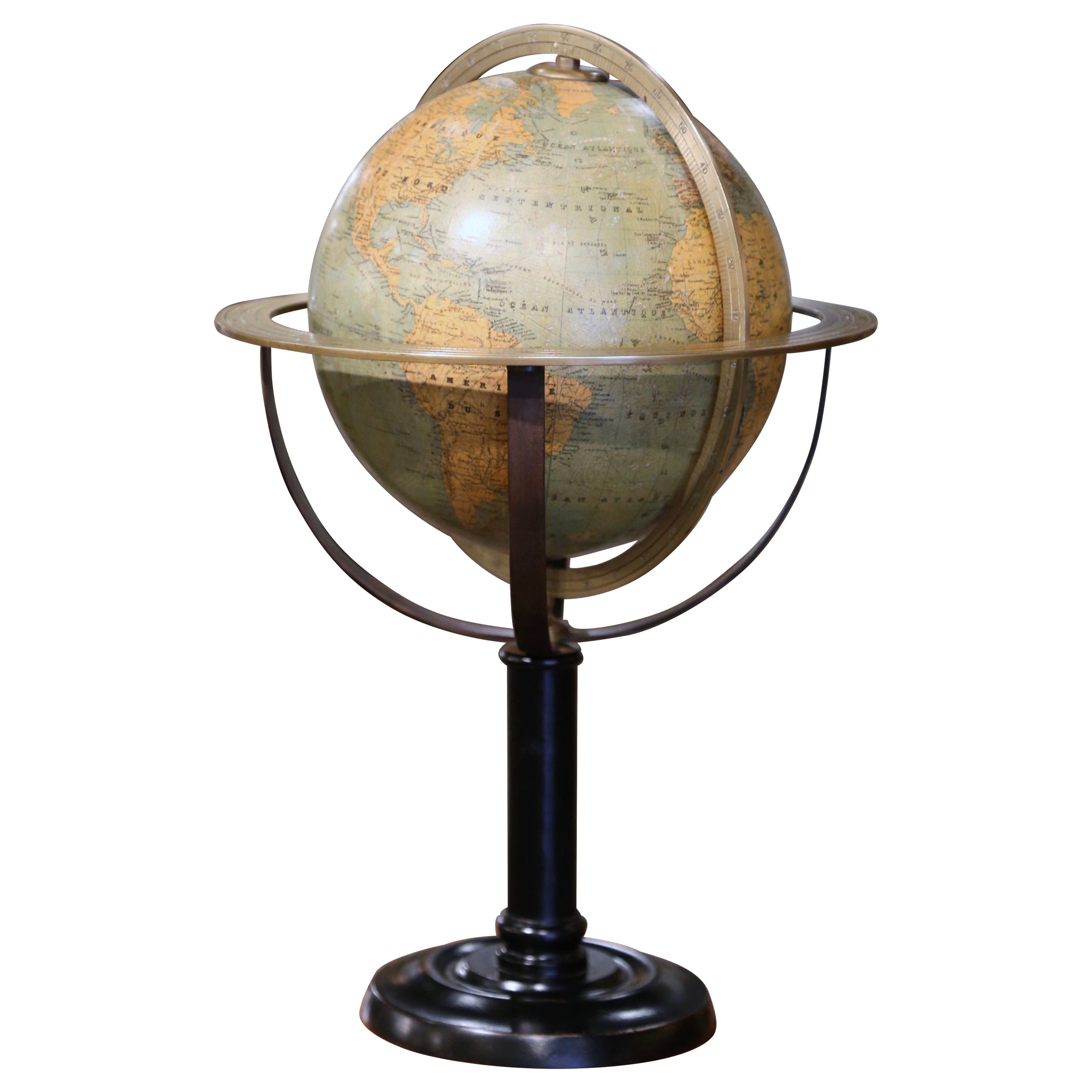 Mid 19th Century French Globe on Carved Walnut Base Signed Ch. Perigot, Paris For Sale