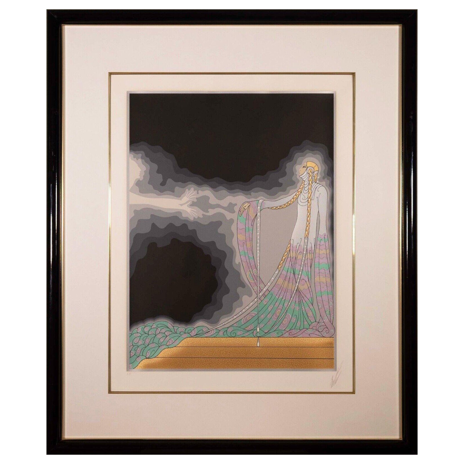 Erte Melisande At the Theatre Signed Art Deco Serigraph with Gold AP Signed For Sale