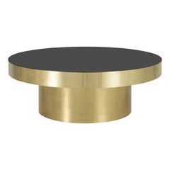 Vintage Round Brass and Smoked Glass Coffee Table