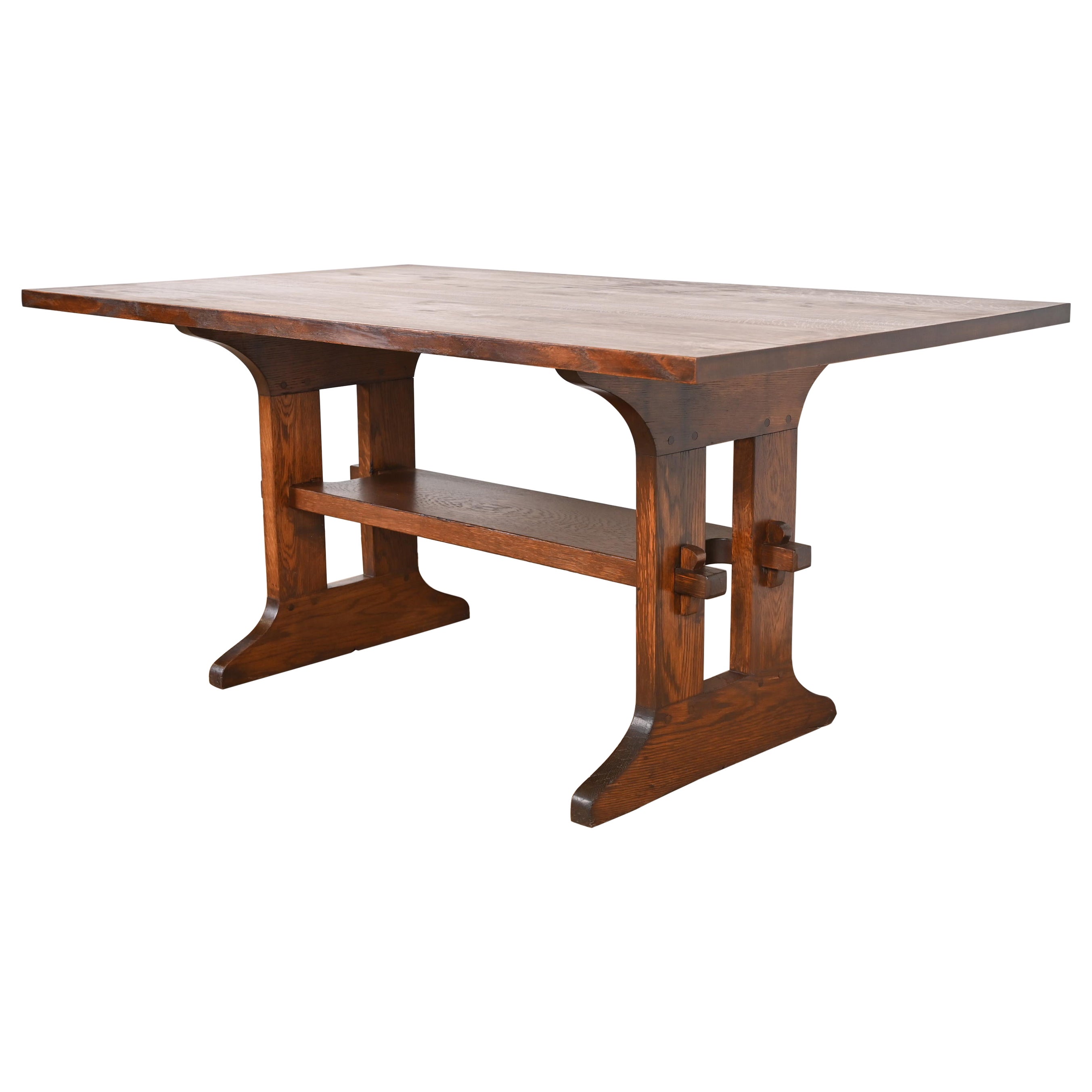  Gustav Stickley Mission Oak Arts & Crafts Trestle Dining Table or Library Table