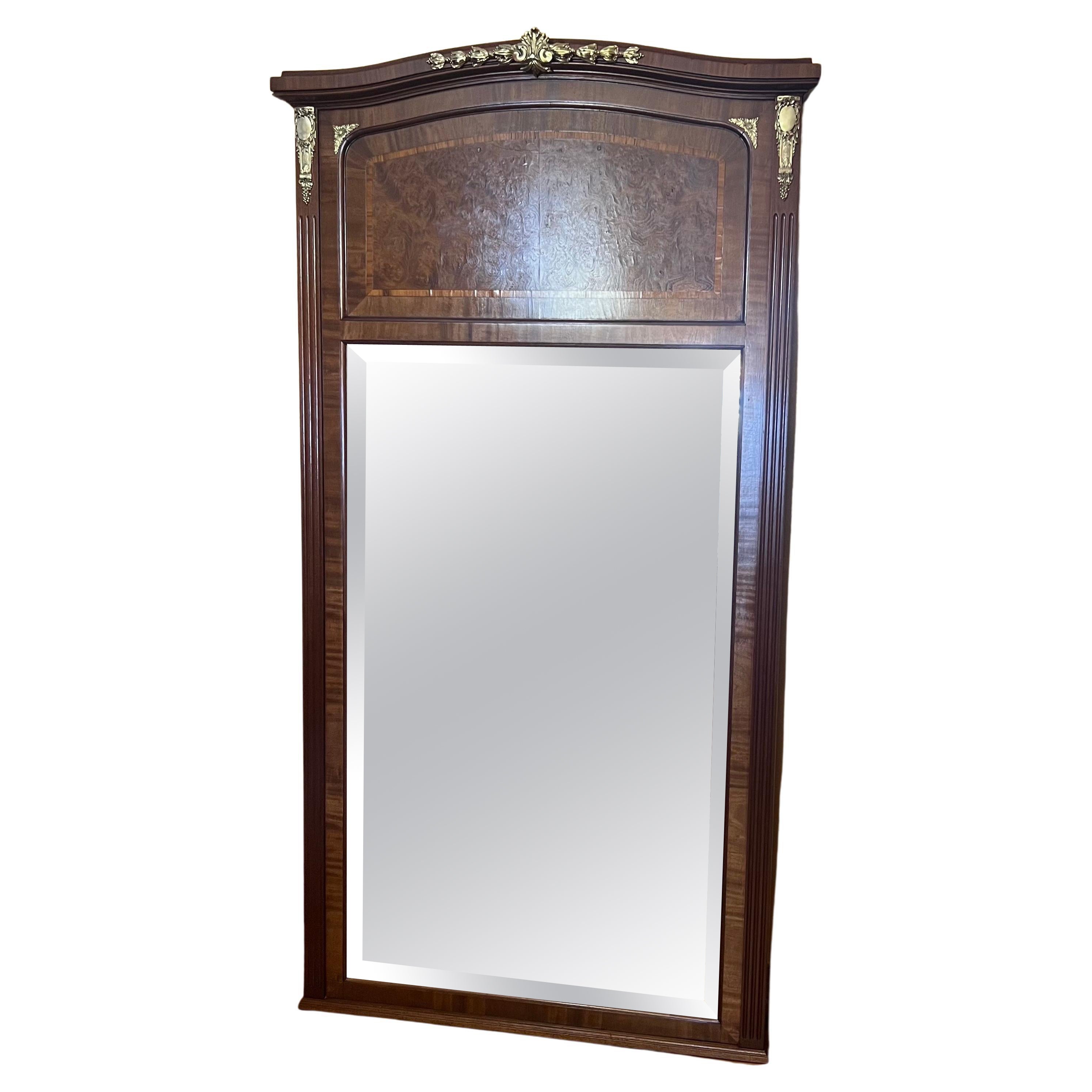 Antique French Mahogany Amboiner Large Mirror For Sale