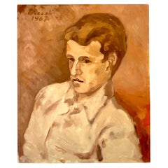 Vintage Expressionist Italian Signed Original Oil Portrait Painting 1962