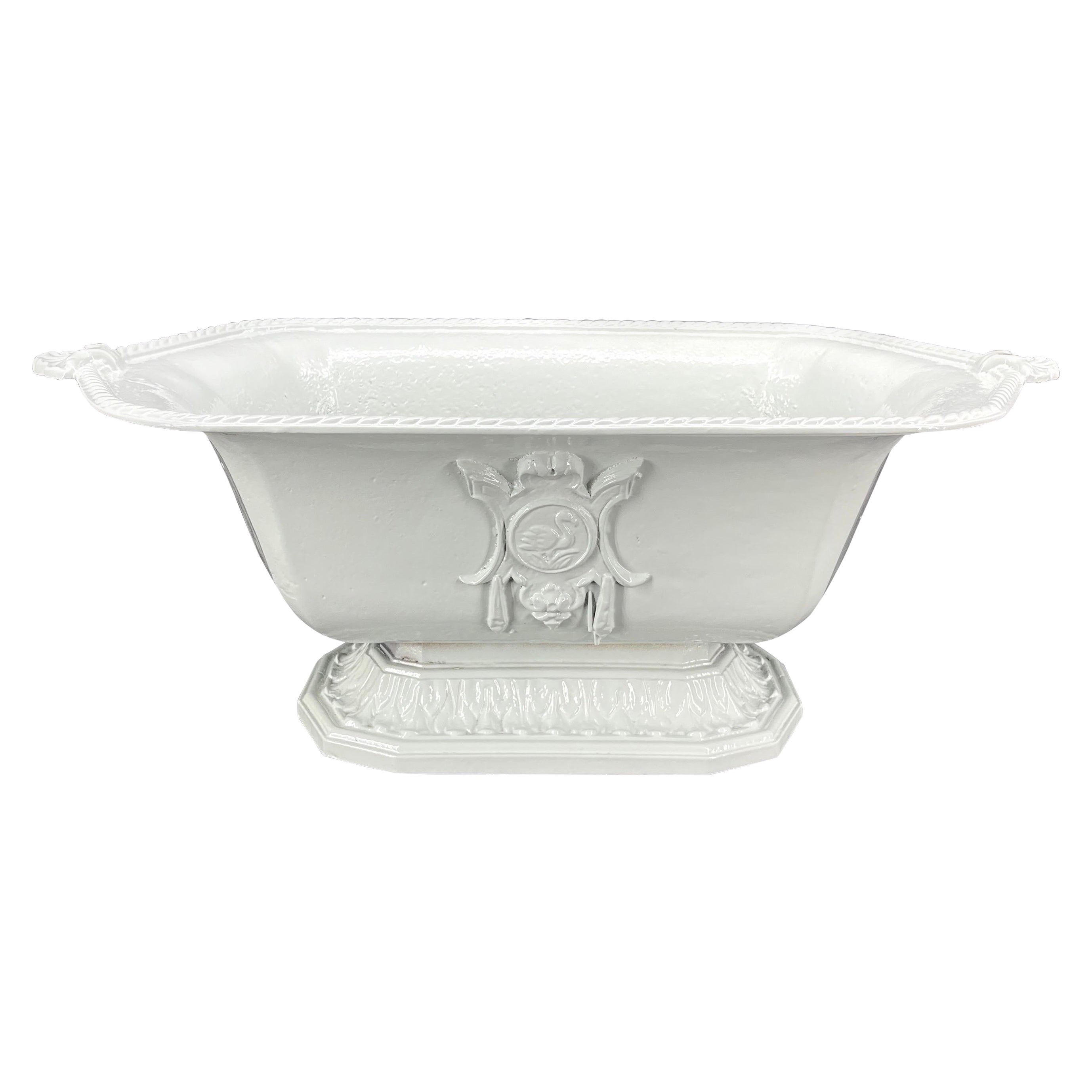 Snowbird White Painted Cast Iron Planter Jardiniere Centerpiece