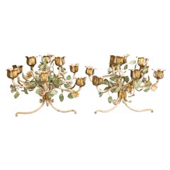 Coppia di candelabri italiani a fiori selvatici, circa 1950