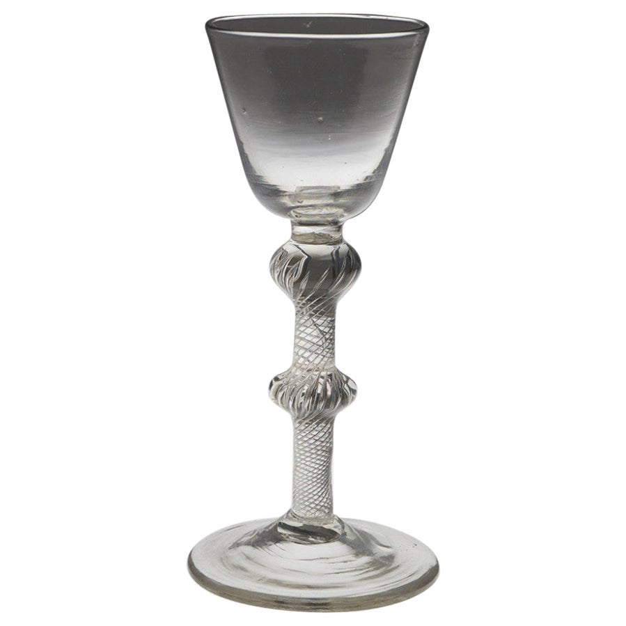 Double Knopped Georgian Air Twist Wine Glass c1750 For Sale