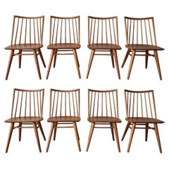 Set of 8 Minimalist Spindle Back Dining Chairs by Conant Ball