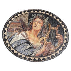 Stunning Roman Mosaic style, goddess playing the harp, circa 1950.