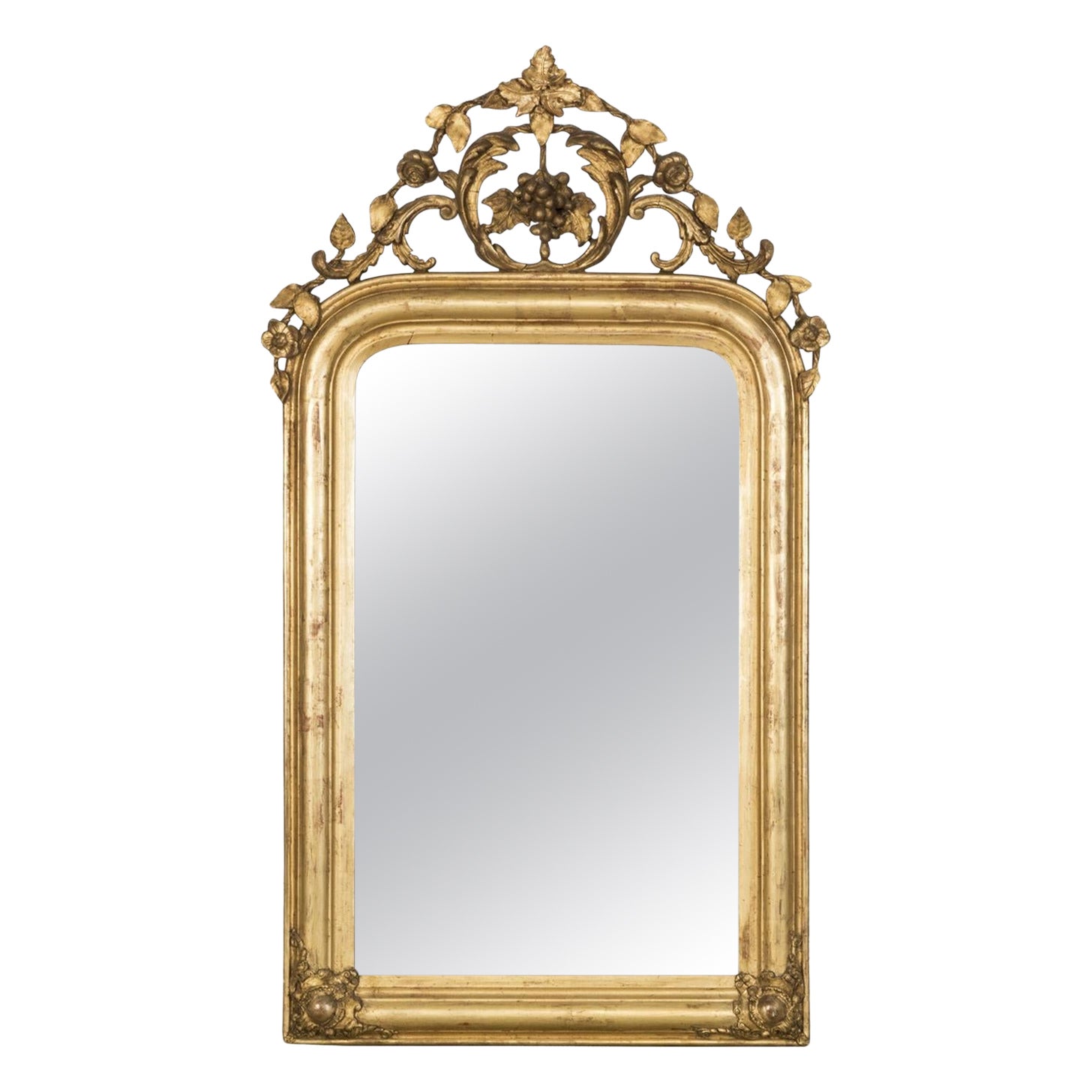 Antique French 19th C Louis Philippe Mirror with Foliage and Grape Motifs (Miroir ancien français du 19ème siècle avec des motifs de feuillage et de raisin) en vente