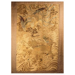 Antique A Japanese silk tapestry with phoenix 鳳凰 and kirin 麒麟