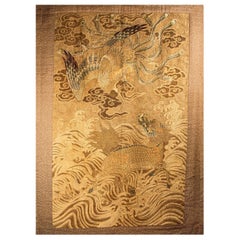 A Japanese silk tapestry with phoenix 鳳凰 and kirin 麒麟