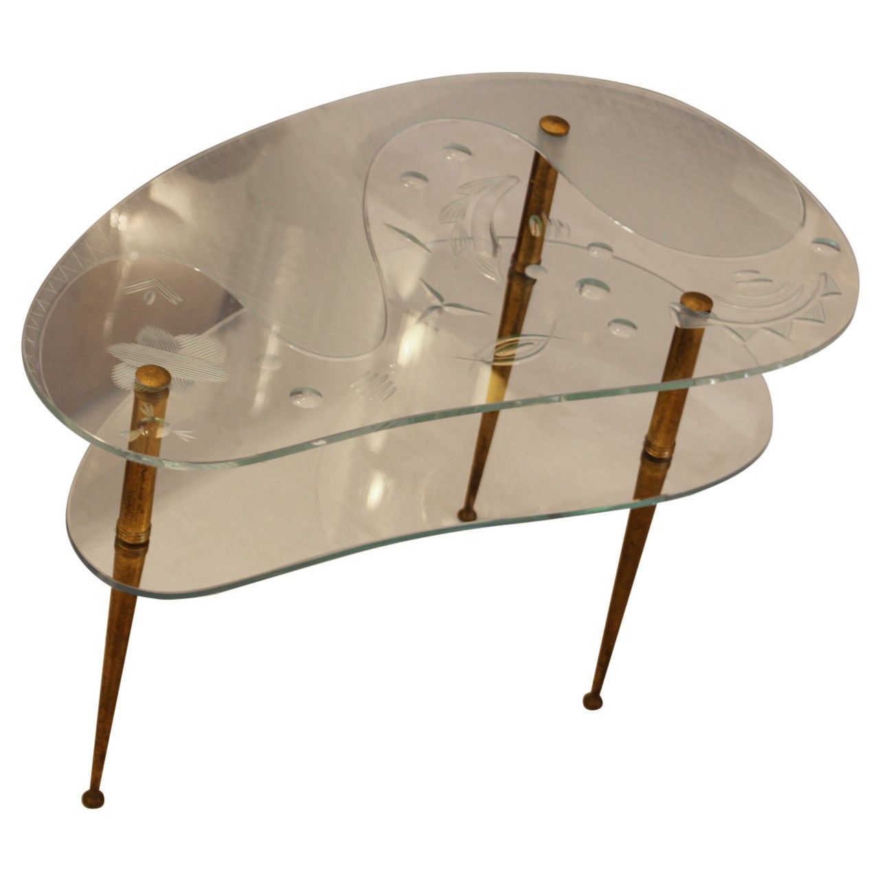 Mid Century Engraved Clear Glass Coffee Table For Sale