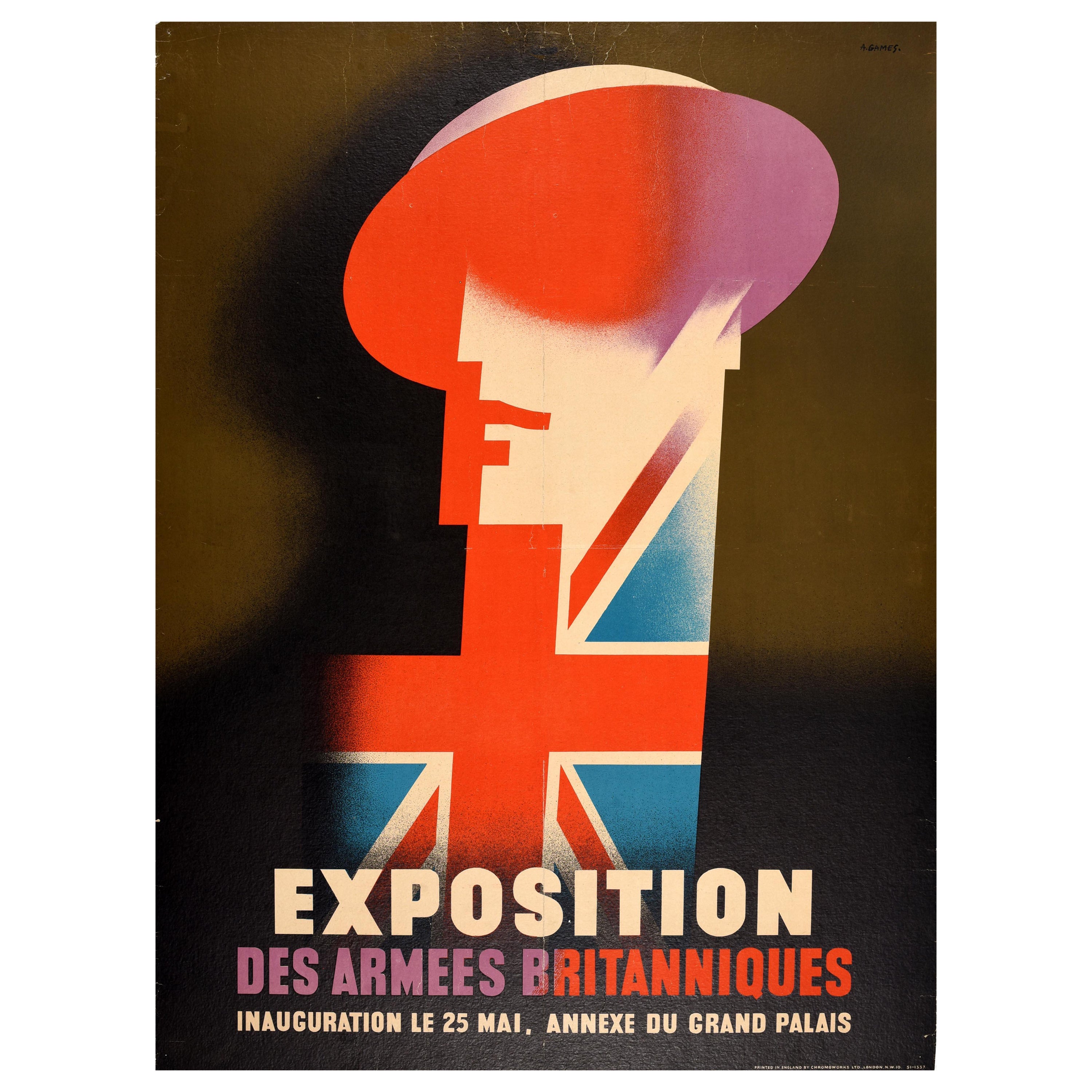 Original Vintage Cartel Publicitario Exposición Ejército Británico Abram Games Soldado en venta