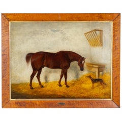 Antique W. D. Williams British Oil Painting of Horse in Cheltenham Stable ca. 1850