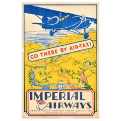 Original Vintage Travel Advertising Poster Imperial Airways Air Taxi Design