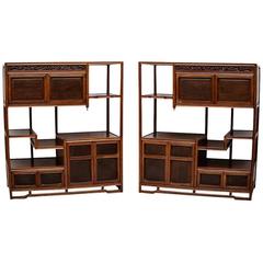 Antique Pair of Japanese Tansu Cha Cabinets in Teak