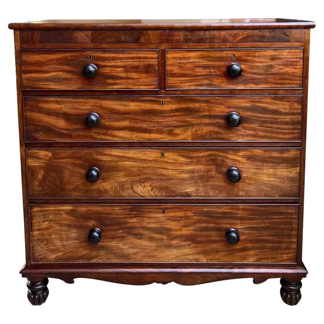 Antique English Chest of Drawers Burl Mahogany Victorian Dresser Cabinet For Sale