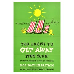 Original Vintage Travel Poster Holidays In Britain You Ought To Get Away Design