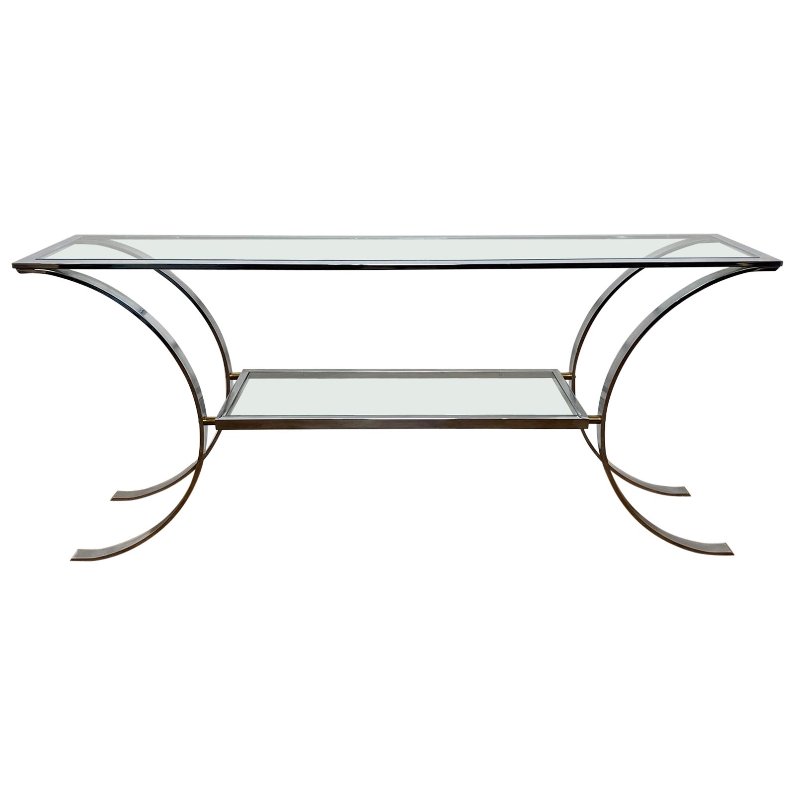 Chrome and Glass Console Table in the Style of Milo Baughman Circa 1970s