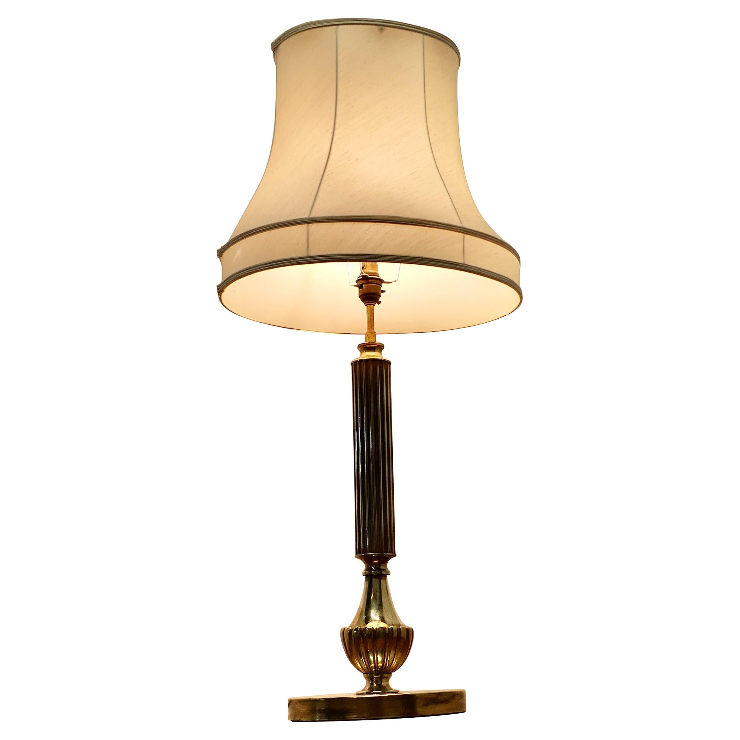 Central Brass Column Table Lamp For Sale