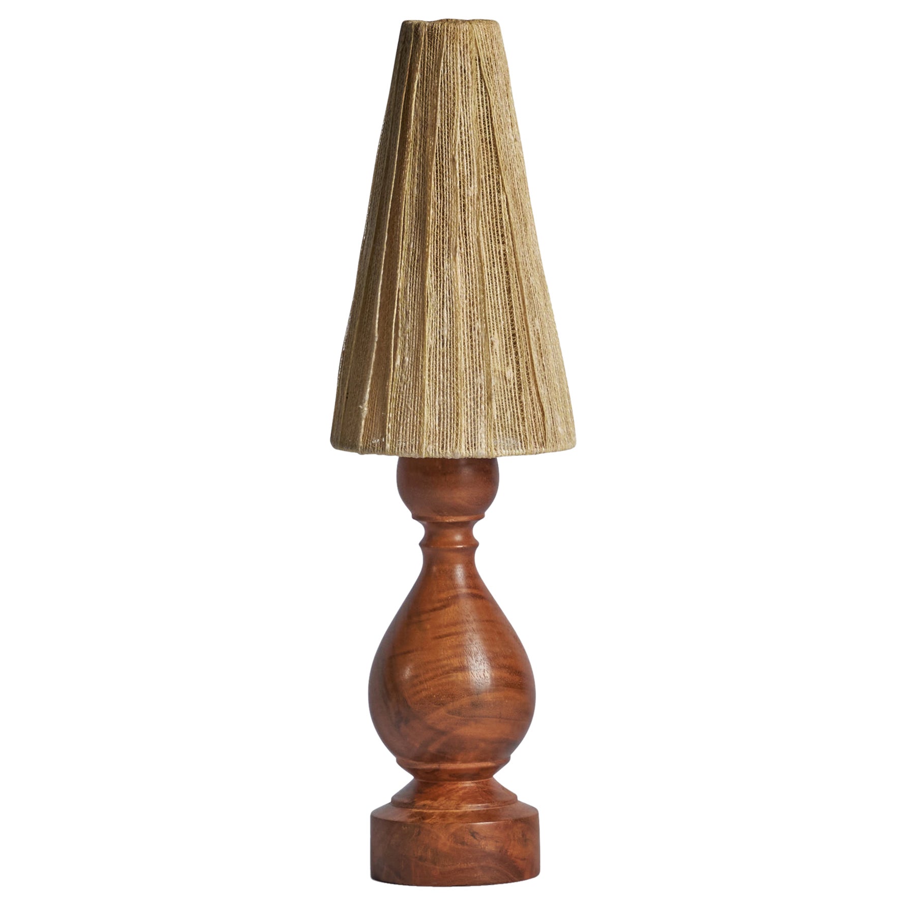 Swedish Designer, Table Lamp, Walnut, String Fabric, Sweden, 1940s For Sale