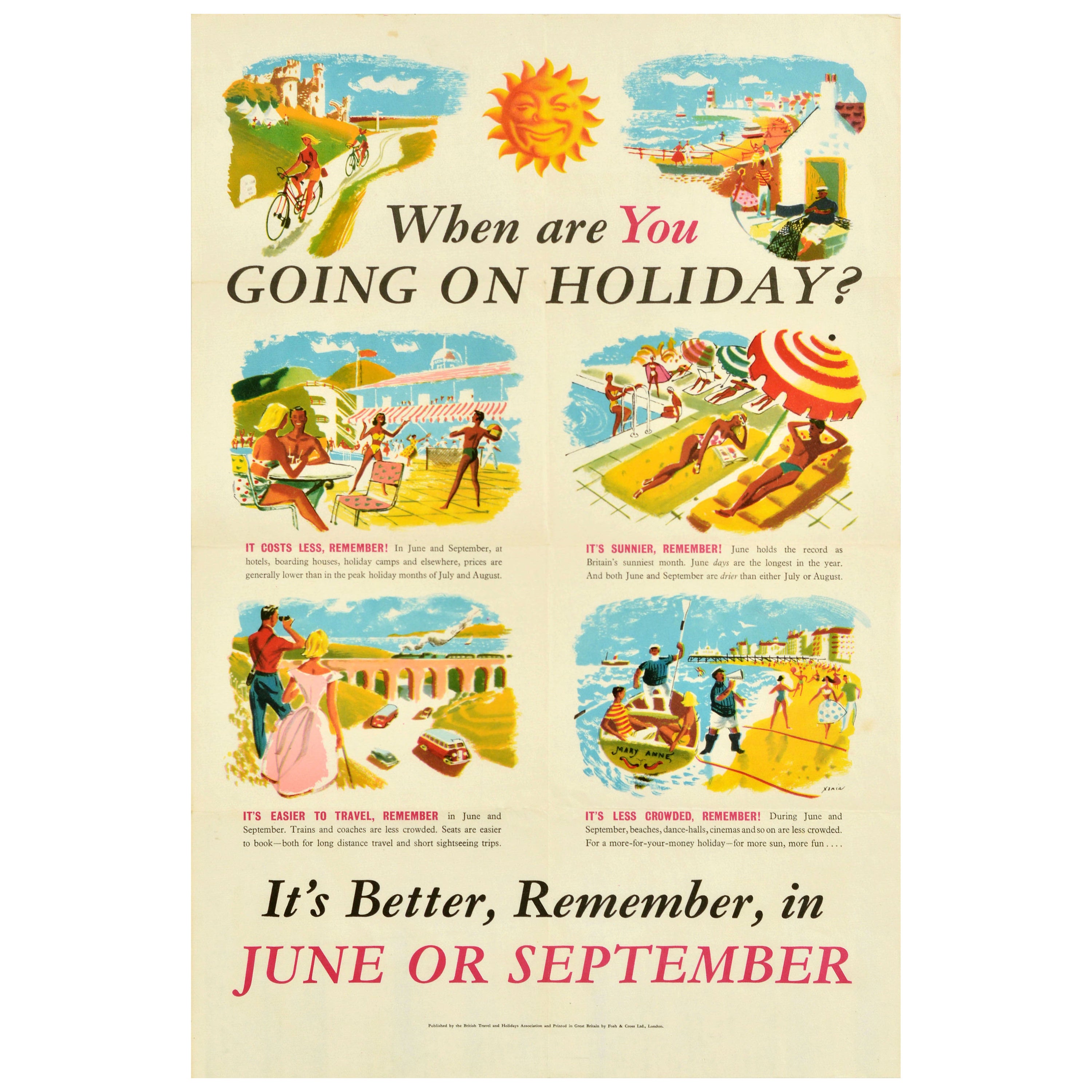 Original Vintage-Reiseplakat „ When Are You Going On Holiday Vacation“, Xenia, Kunst