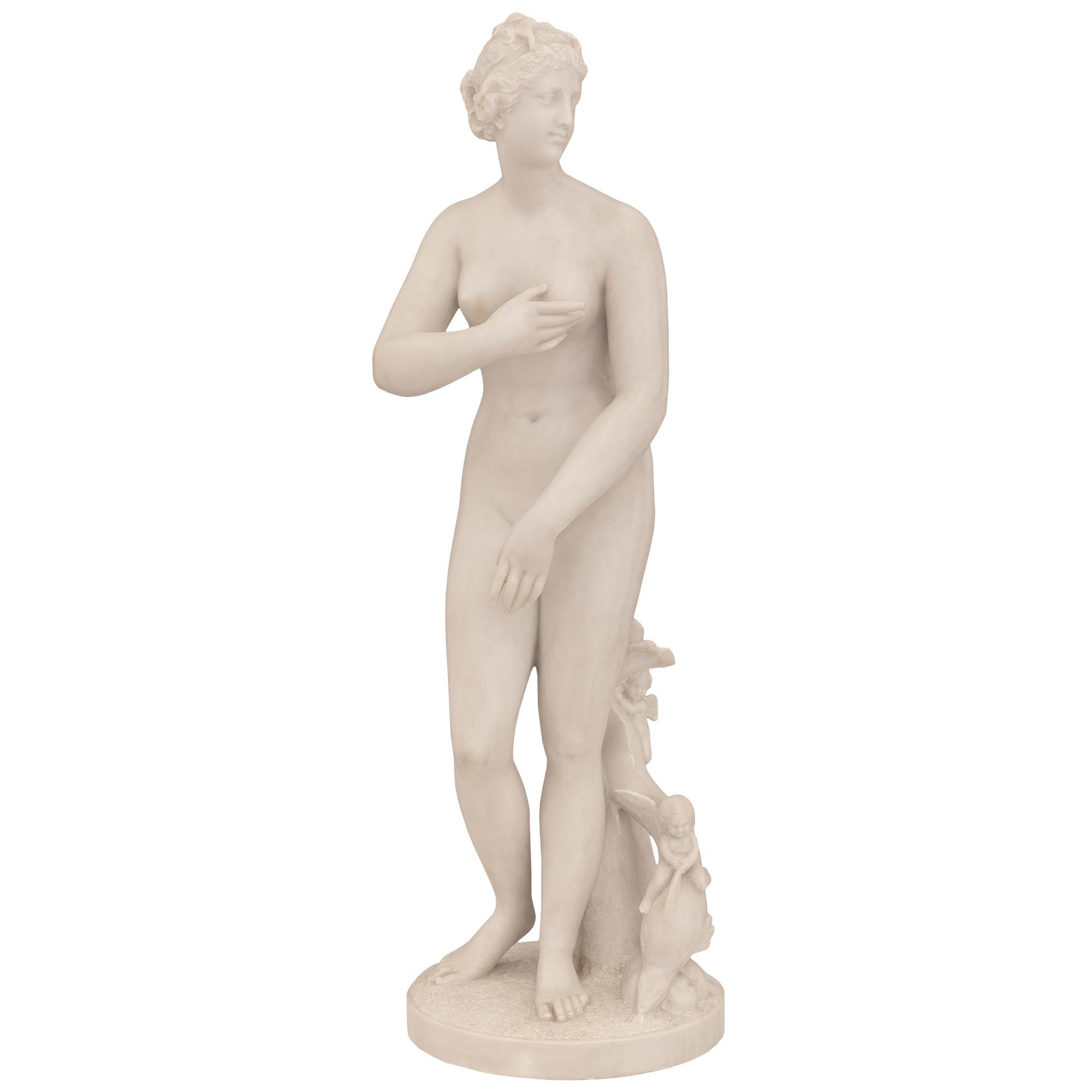 Italienische Statue der Venus von Medici aus weißem Carrara-Marmor des 19. Jahrhunderts