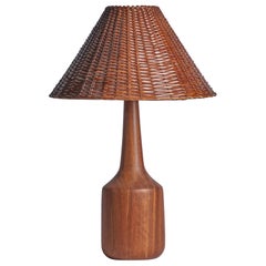 Amerikanische Designerin, Tischlampe, Teakholz, Rattan, USA, 1950er Jahre