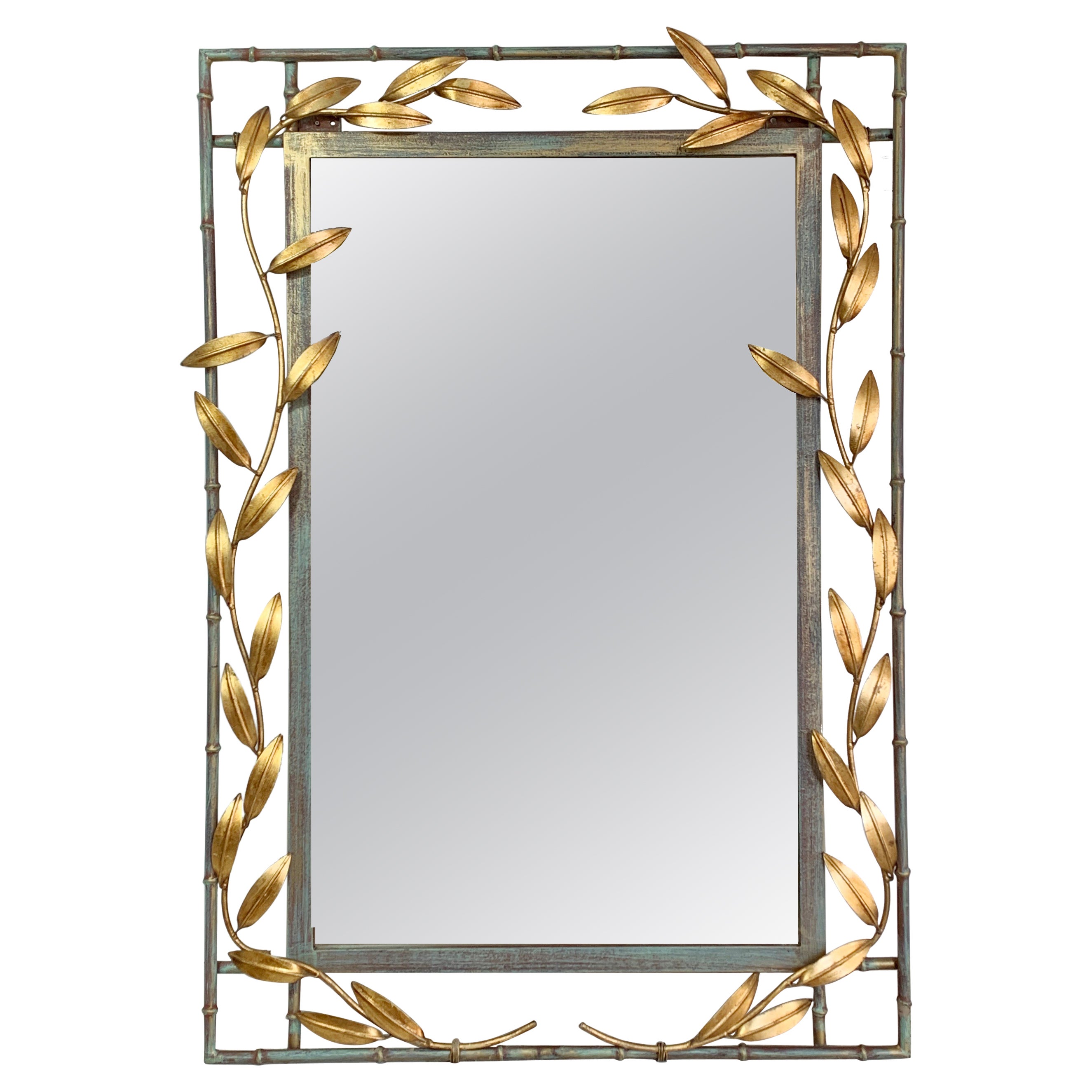 Gold Leaves with Green, Faux Bamboo Mirror 