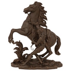 Französische Bronzestatue eines Pferdes und eines Vaters aus dem 19. Jahrhundert