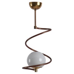 Swedish Designer, Pendant Light, Brass, Glass, Sweden, 1940s