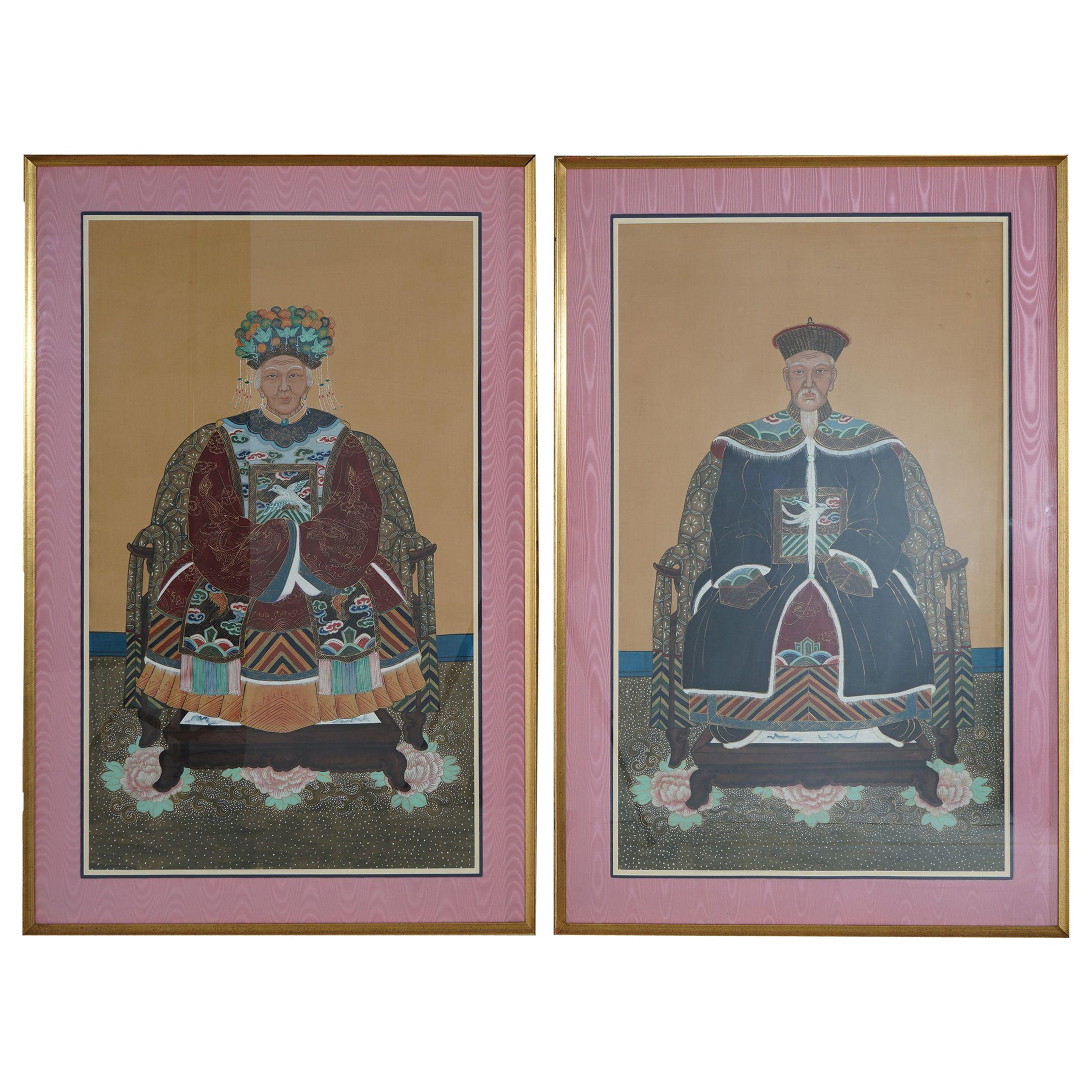 Pair Of Chinese Deity Colored Prints With Gilt Frames Mid 20thC For Sale