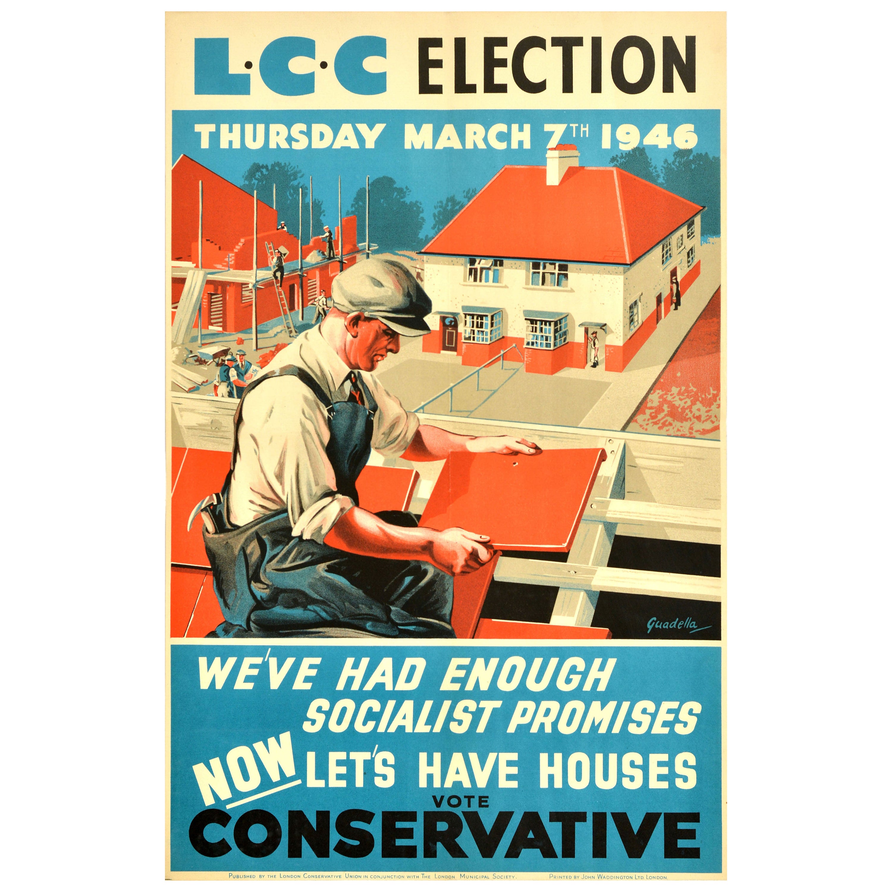 Poster originale d'epoca del Consiglio della Contea di Londra per le elezioni, voto per l'Unione Conservatrice