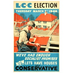Original Vintage London County Council Poster Election Vote Conservative Union