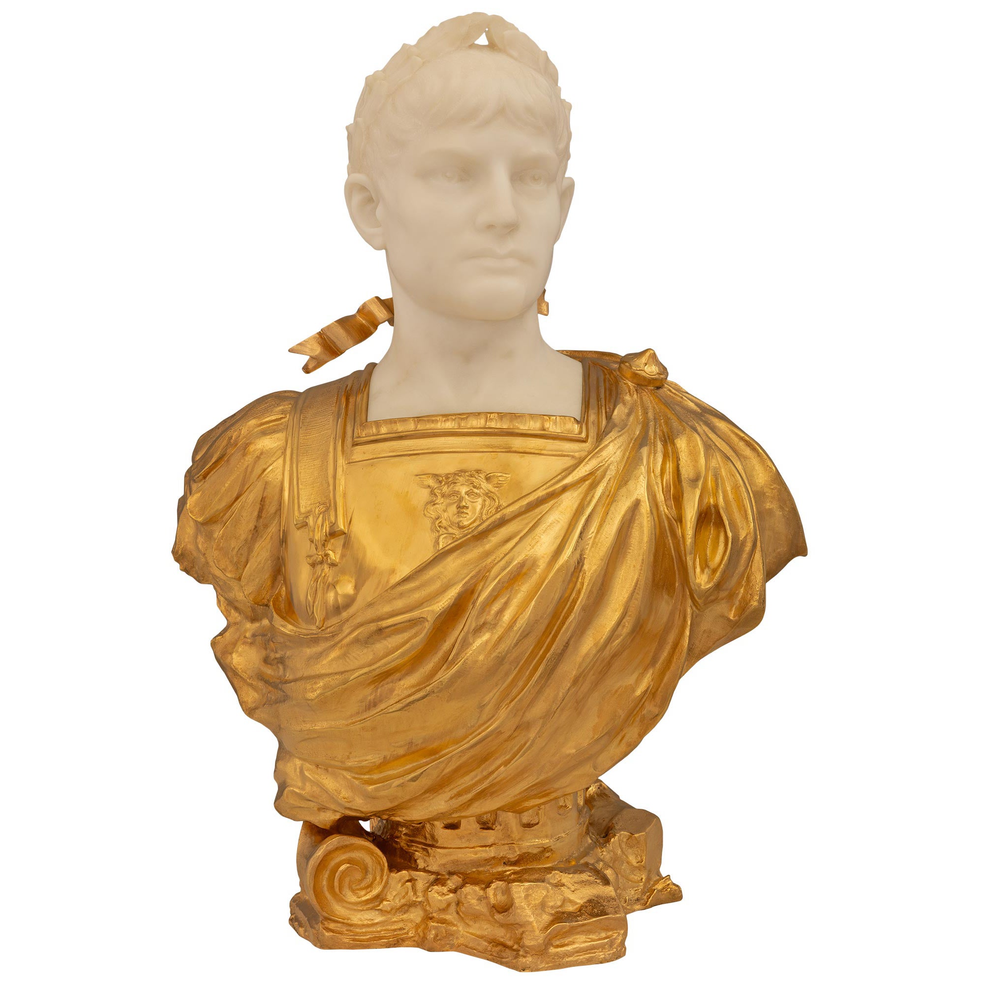 Buste néoclassique italien du 19ème siècle en marbre et bronze doré