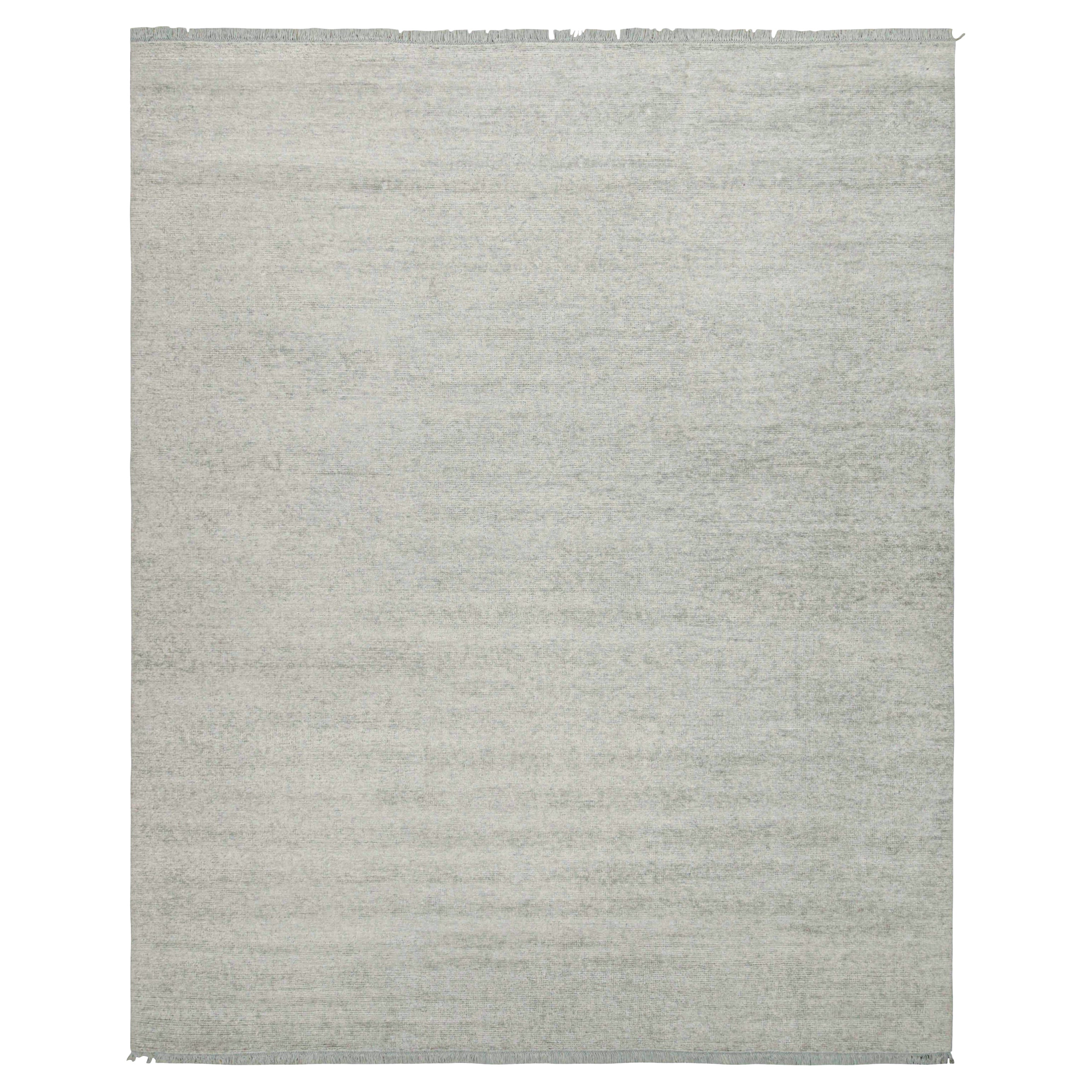 Rug & Kilim’s Modern Rug in Solid Silver-Gray Tone-on-tone Striae For Sale