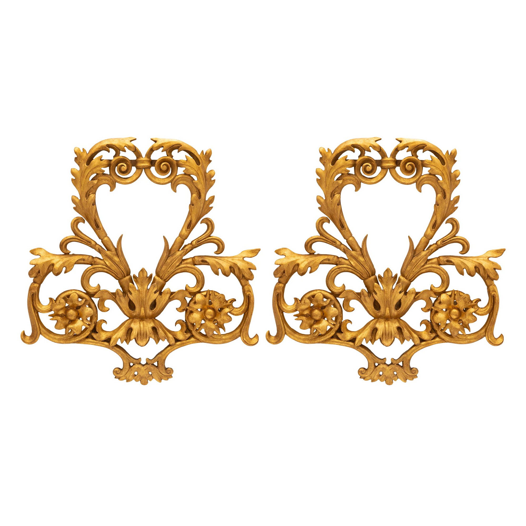 Pair Of Italian 18th Century Baroque St. Giltwood Wall Decor