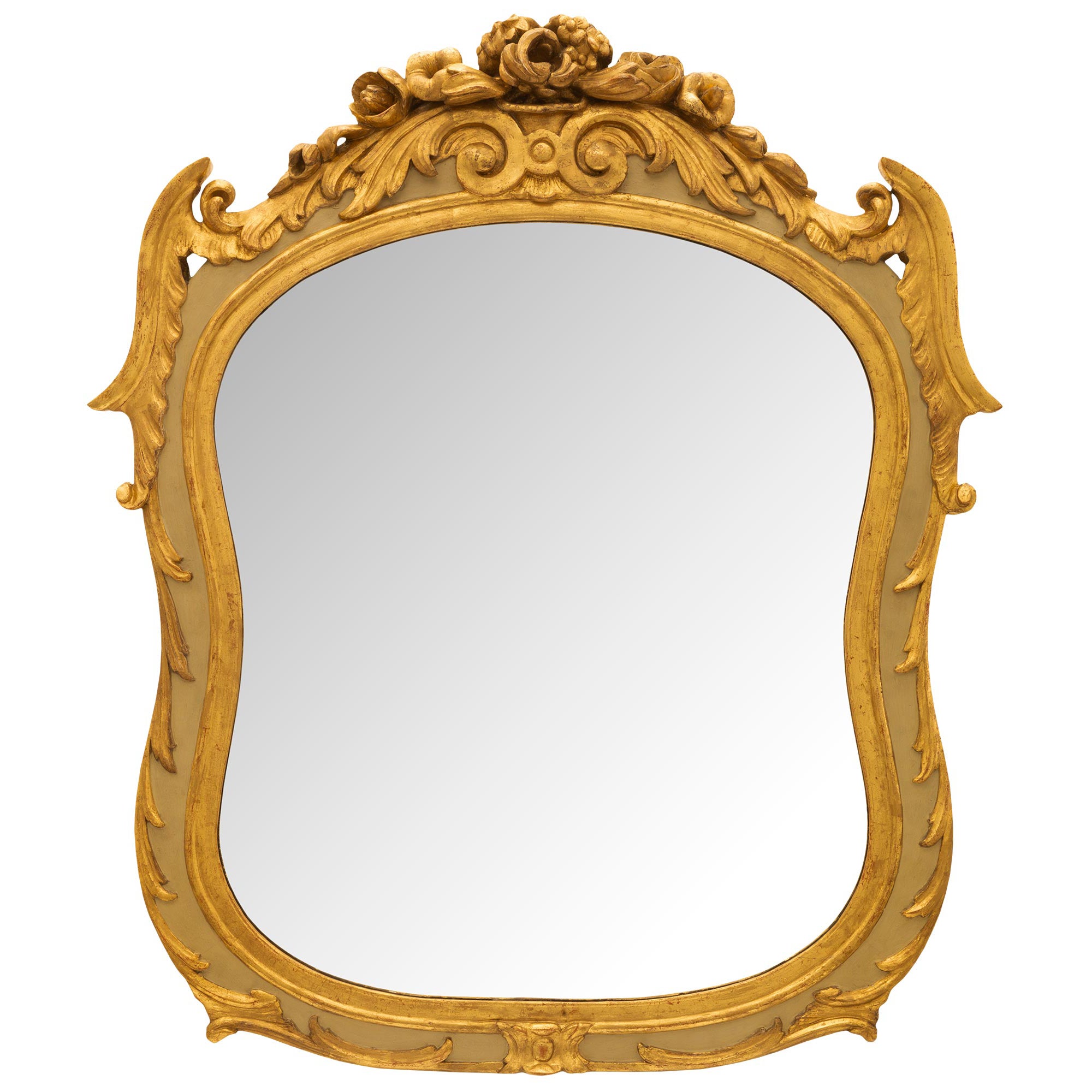 French Early 19th Century Louis XV St. Patinated Wood And Giltwood Mirror For Sale