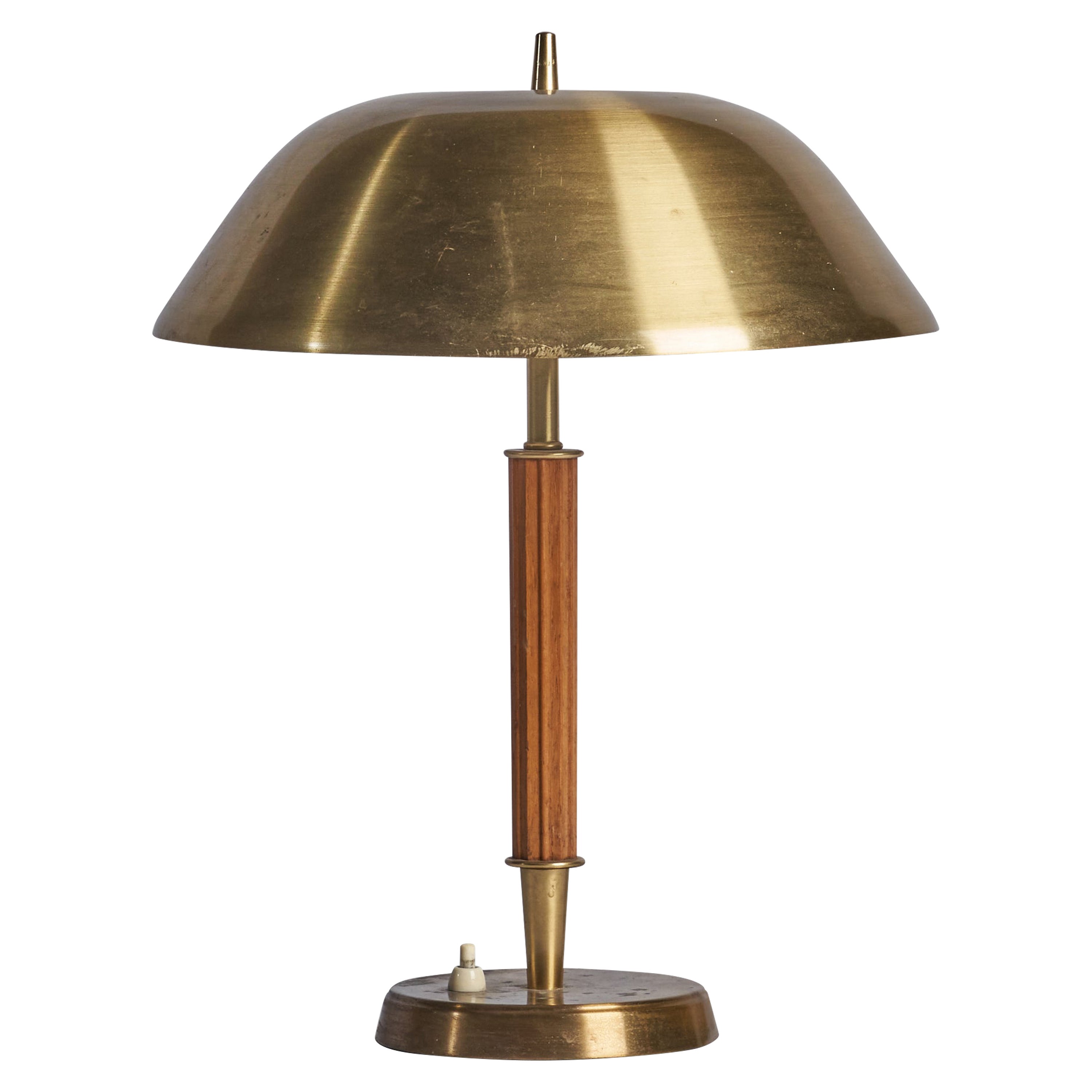 Falkenbergs Belysning, Table Lamp, Brass, Oak, Sweden, 1940s For Sale