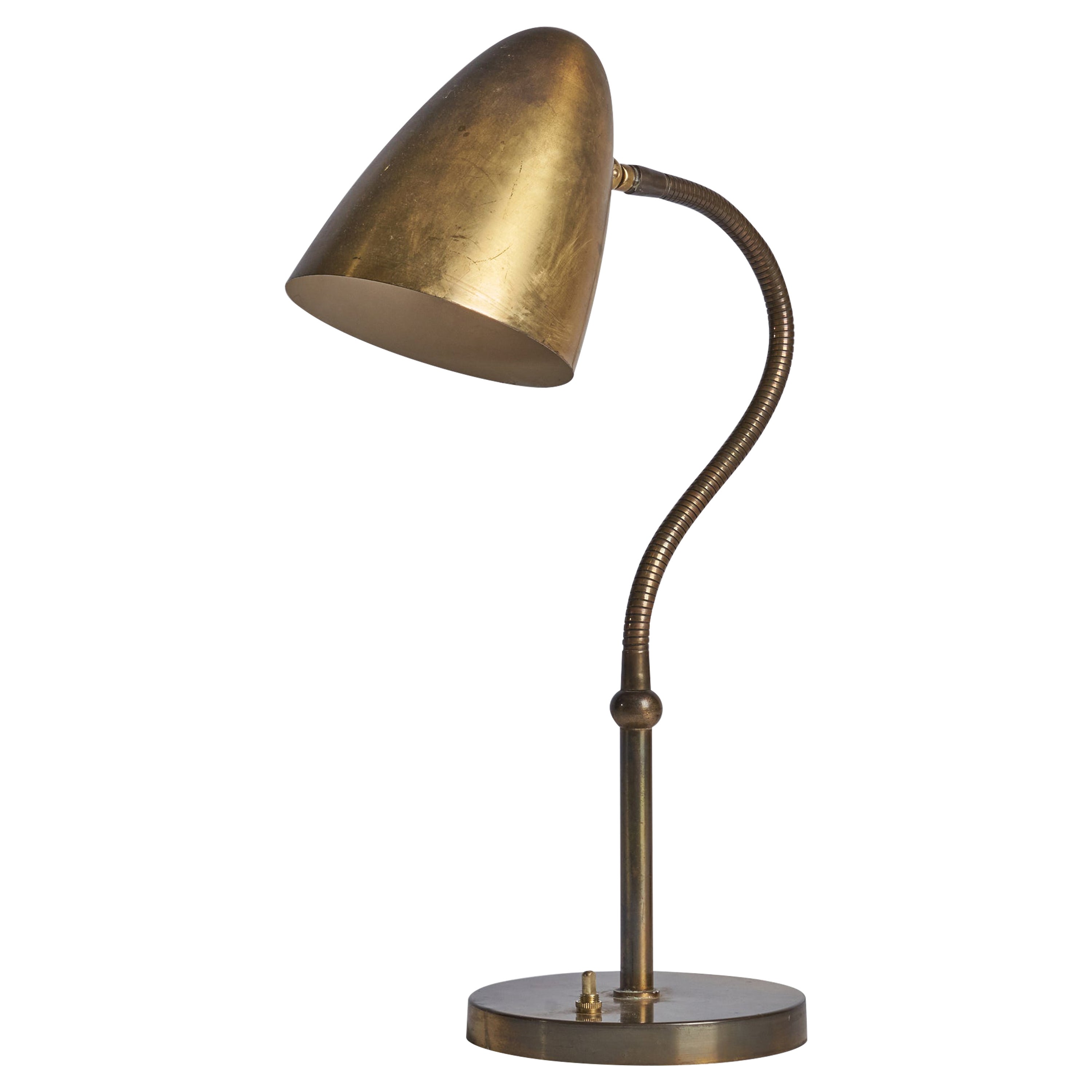 Danish Designer, Table Lamp, Brass, Denmark, 1930s