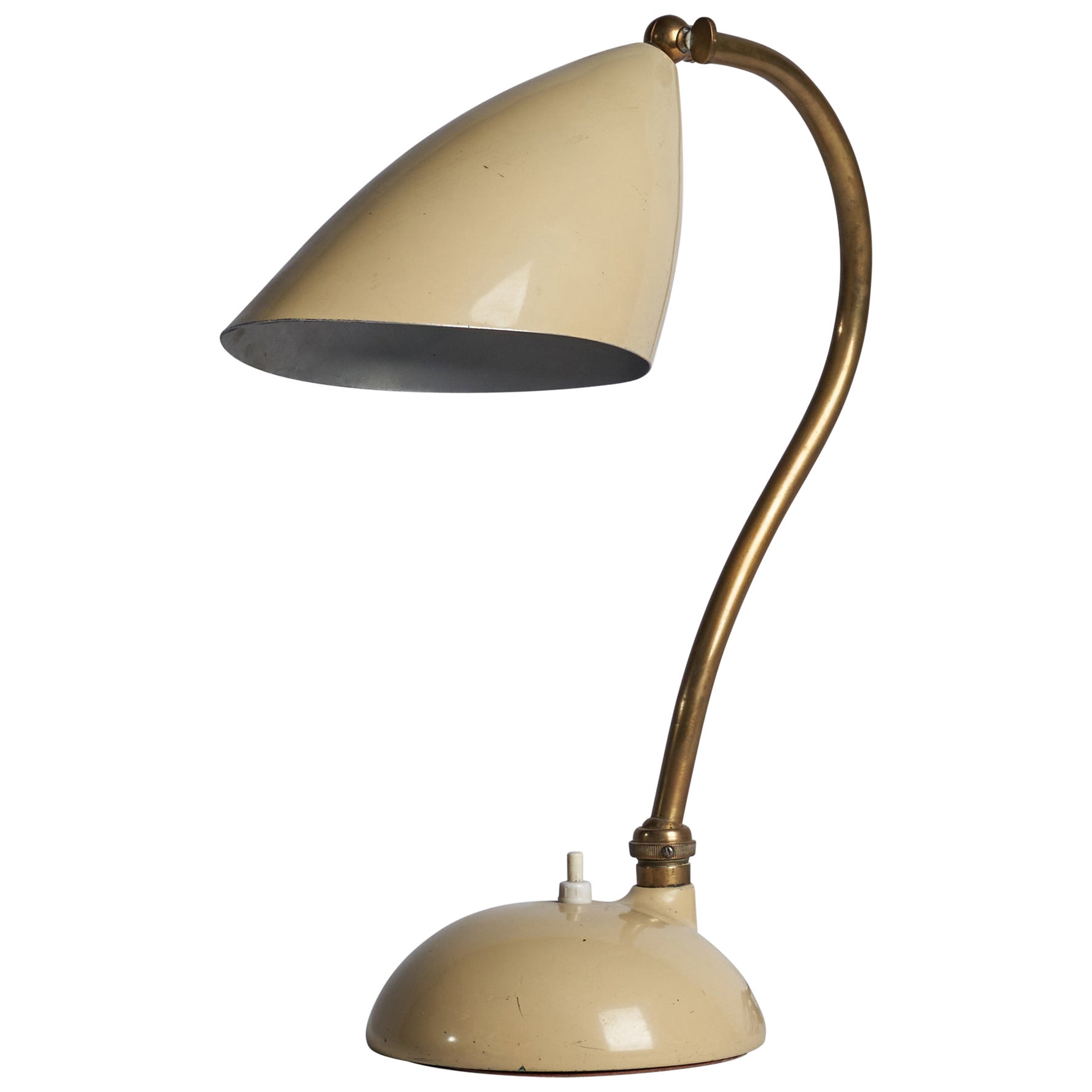 Italian Designer, Table Lamp, Brass, Metal, Italy, 1950s