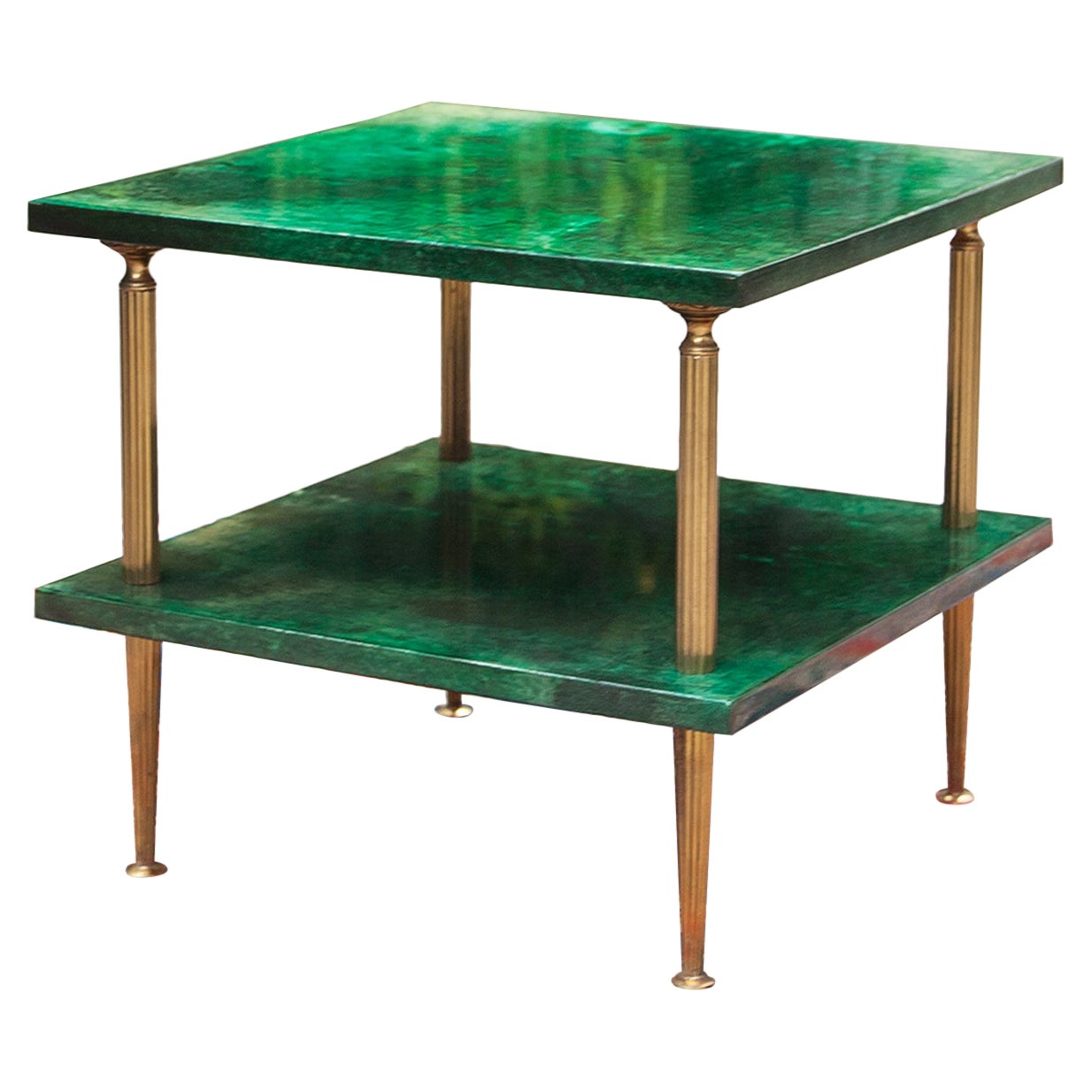 Aldo Tura Green Goatskin Square Side Table For Sale