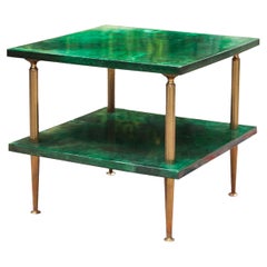 Aldo Tura Green Goatskin Square Side Table