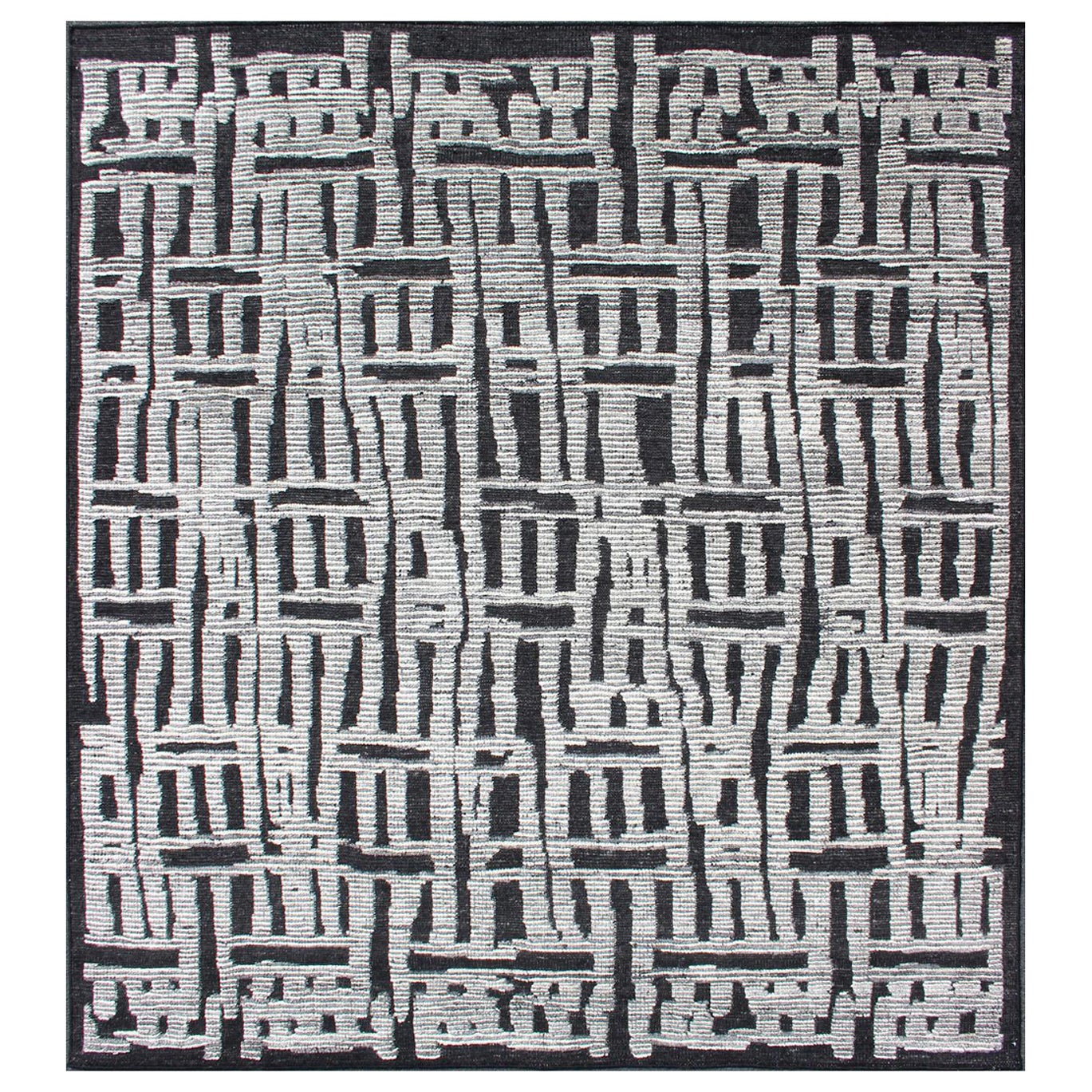 Sub-Geometric Abstract Design Modern Casual Rug in Black and Cream For Sale