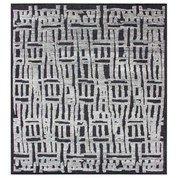 Sub-Geometric Abstract Design Modern Casual Rug in Black and Cream For ...
