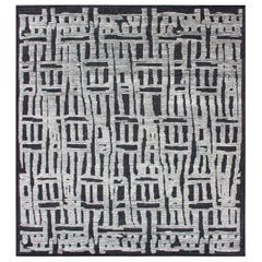 Sub-Geometric Abstract Design Modern Casual Rug in Black and Cream (tapis noir et crème au design abstrait)